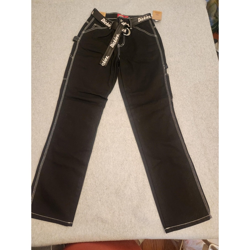 Dickies Carpenter Pants Juniors 0/24 Black High Rise Relaxed Tool Pockets Twill